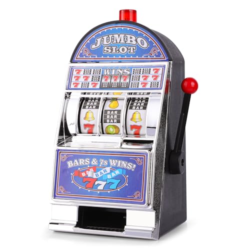 Slot Machine Money Bank for Adults (8.3 * 4.2 * 3.9inch) Lucky Seven Casino Games Toy Piggy Bank with Flashing Lights and Jackpot Sounds for Party and Family-Blue