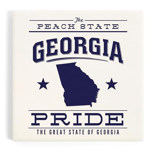 Georgia State Pride, Blue on White (Absorbent Ceramic Coaster, Single, Cork Back, Kitchen Table Decor)