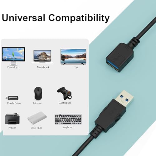 Image of 1.3 Meter Premium USB Extender Cable Male to Female USB A Male to USB A Female 2.0 Data Transfer and Charging Adapter for TV, PC, Laptop, PlayStation, Xbox, Flash Drive for Multiple Devices