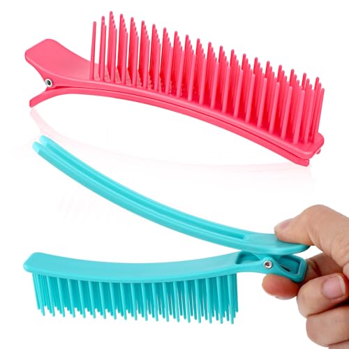 2 Pcs Hair Clips for Styling Sectioning, Hair Sectioning Clips Professional Sectioning Hair Clips Grip Clips with Comb Hair Styling Accessories for Salon Home Hair Cutting Coloring (Blue+Pink)