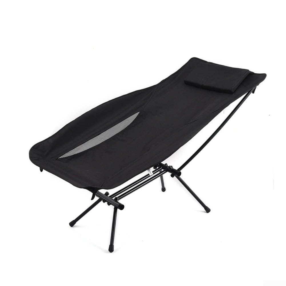 Silla plegable para exteriores, marco de aleación de aluminio ligero, reclinable portátil para camping, pesca, senderismo, bajas emisiones, estabilidad segura, fácil montaje, negro (negro)