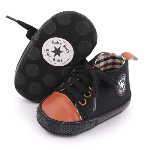 Image of xioqen Unisex Baby Boys Girls Shoes, Newborn Infant Non-Slip Canvas Denim High Top Sneakers, Toddler First Walkers Shoes