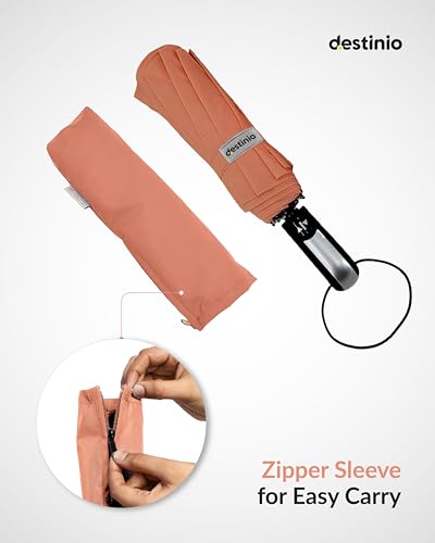 Image of Destinio Umbrella for Man - Large Size, Fully Automatic, Windproof Fibreglass Ribs, UPF 50+ Sun Protection, Premium 210T Pongee, Foldable Travel Umbrella for Rain for Men and Women - 3 fold Compact Easy to Carry (Auto open auto close)