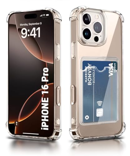 Image of WOW IMAGINE Transparent Back Cover Case for iPhone 16 Pro | Flexible Built-in Slim Card Pockets Wallet | 360 Camera Protection TPU | Soft Silicone Mobile Cover - Transparent