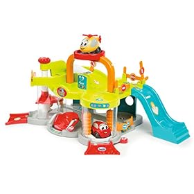 Smoby – Vroom Planet Premier Garage – 2 Niveaux + Ascenseur et Héliport – 1 Voiture + 1 Hélicoptère Inclus – Jouet pour Enfant dès 18 Mois – 120402