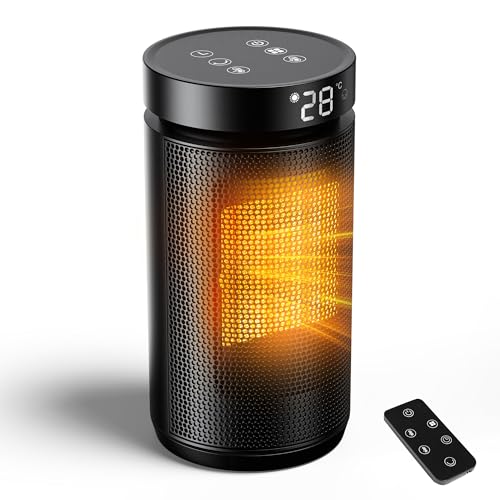 Calefactor Electrico Termoventilador con 3 Modo y Temperatura Ajustable, 1-12H Minuterio, Protección Térmica，Protección de Apagado Automático por Caída, ángulo Giratorio