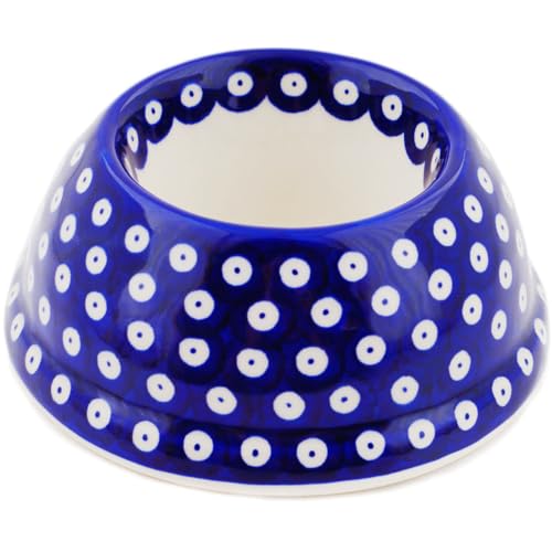 Authentic Polish Pottery Pet Bowl 6-inch in Lovely Blue Eyes Design Handmade in Boles?awiec Poland by Ceramika Dalia + Certificate of Authenticity
