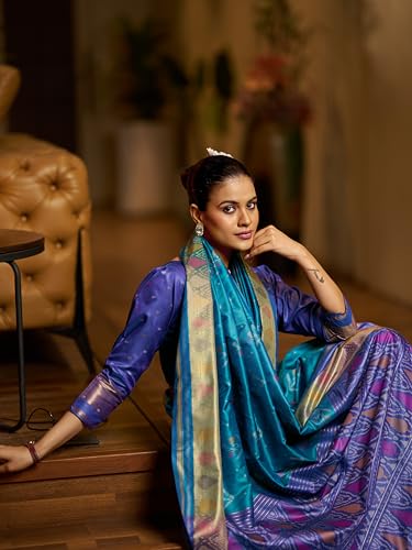 Image of MADHUHANSH Women's Cotton Linen Saree with Unstitched Blouse Piece and Solid Pattern | Mithila Painting Saree | Saree for Haldi Ceremony