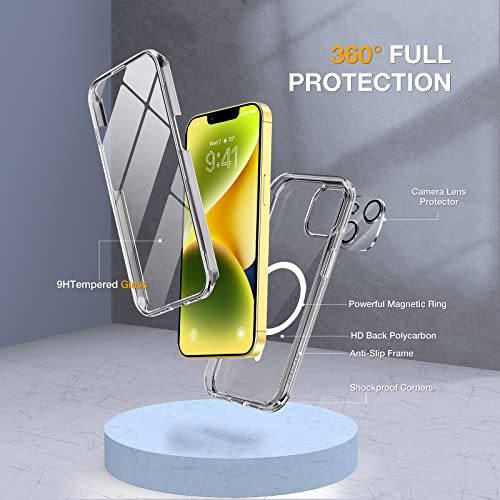 Image of Miracase Glass Series Designed for iPhone 14 Plus Case 6.7 inch, 2023 Upgrade Full-Body Magnetic Clear Case with Built-in 9H Tempered Glass Screen Protector,Compatible with MagSafe,Clear