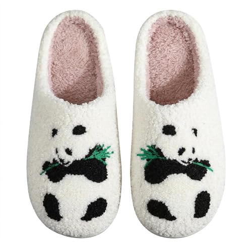WIRETRAN Womens Mens Panda Slippers Animal Slippers Memory Foam Plush Fluffy Embroidery Print Bedroom Garden House Shoes 37-38