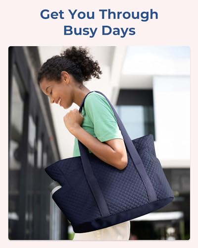 Image of BAGSMART Crush Tote Bag for Women, 20L Puffer Work Tote with Zipper, Travel Essentials Quilted Nurse Hospital Bag