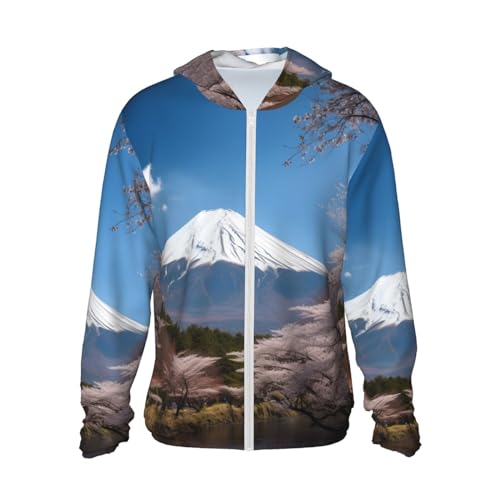 Sun Protection Hoodie for Men Women UPF 50+ Long Sleeve Rash Guard Jacket Mt. Fuji in Early Spring Lightweight Sun Shirt
