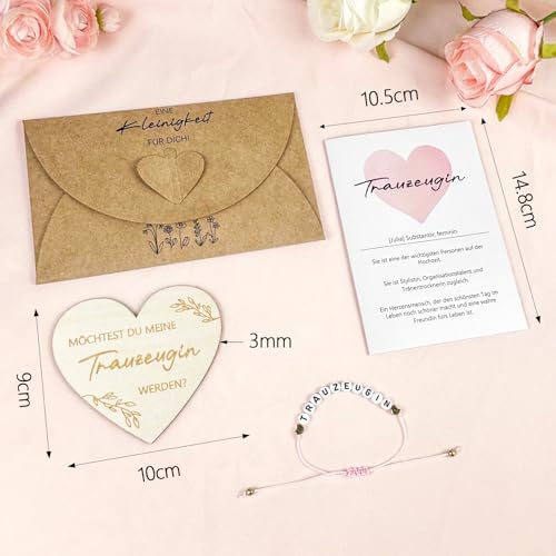 Happirra Trauzeugin Geschenk zum Fragen, Armband mit Herzförmige Holzschild Grußkarten und Umschläge, Willst Du Meine Trauzeugin Sein Geschenke für Freundin Frau