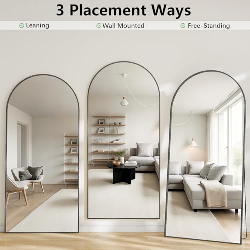 Image of Large Full Length Mirror, 30 inchx71 inch Arched Floor Mirror Full Length with Stand, Room Decor Big Full Body Mirror with HD Tempered Glass Aluminum Frame for Bedroom Living Room, Black