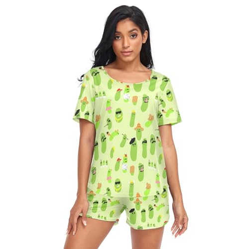 Women's Pajama Sets Short Sleeve Tops Loungewear 2 Piece Shorts Sleepwear with Pockets Round neck Pjs Set3