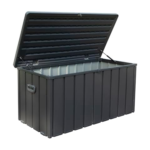 Domi 120 Gallon Deck Box, Patio Storage Box with Resin Lid, Steel Tool Waterproof Outdoor Storage Container for Outside Cushions, Lockable Outdoor Storage Bin for Garden and Pools Tools (Gray) Cover