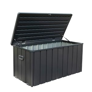 Domi 120 Gallon Deck Box, Patio Storage Box with Resin Lid, Steel Tool Waterproof Outdoor Storage Container for Outside Cushions, Lockable Outdoor Storage Bin for Garden and Pools Tools (Gray)