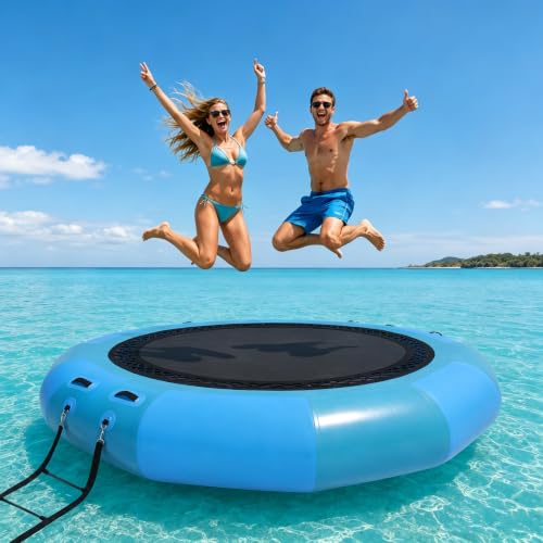 GarveeTech 1010FT Floating Water Trampoline with Rope Ladder & Anchor Ropes Recreational Bounce Platform for Youth and Adults Suitable for Lake and Pool Use