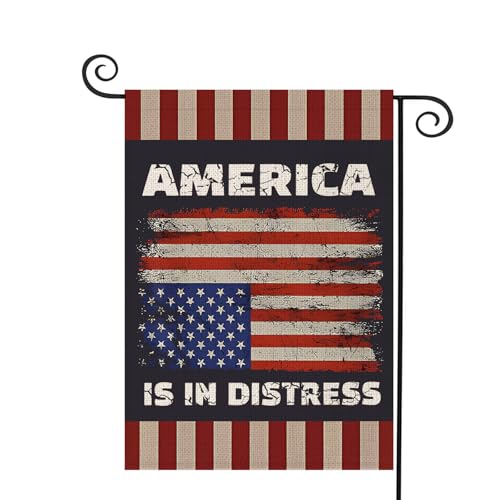 WENWELL Upside Down American Garden Flag - America Is In Distress Flags Double Sided 12x18 Inch, Patriotic Outdoor Decoration, Seasonal Yard Art, Burlap Eco-Friendly House Flag