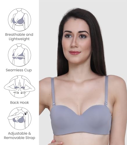 Image of GLAMORAS Women & Girls Demi Cup Bra | Nylon Spandex, Padded, Underwired Bra | Adjustable Detachable Straps, Low Coverage Demi Bra