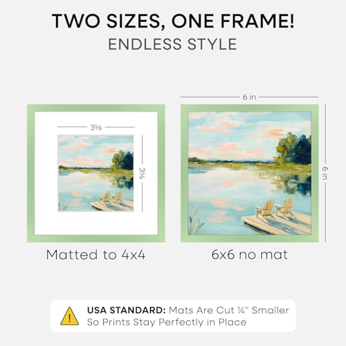 Image of Homeforia 6x6 Green Picture Frame, High-End Metal, 4x4 Mat, Glass | High End Aluminum, Tempered Glass, Acid-Free 4x4 Removable Mat, 6x6 in Edge-to-Edge Display 6x6, Wall Kit, Set Of 1