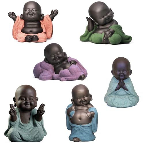 Colección de 6 Figuras de Buda Sonriente Coloridas miniatura 4