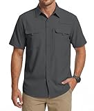 WULFUL Men's Sun Protection Fishing Shirts UPF 50+ Lightweight Quick Dry Cooling Short Sleeve Shirts for Work Hiking Safari Shadow Grey