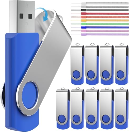FEBNISCTE 128MB USB 2.0 Flash Drive Bulk 10 Pack Thumb Drives - Small Capacity Memory Sticks 128 MB Multipack Data Storage for Promation Gift Blue Value Pen Drive Zip Drive Jump Drive with Ropes