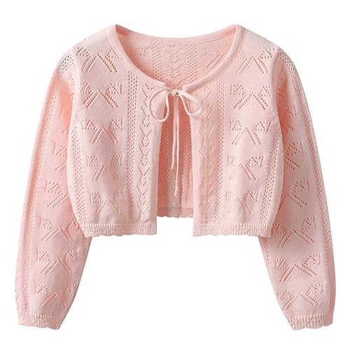 2024 Lightweight Jacket Coat Girls Solid Color Thin Tie Bow Knit Cardigan Shawl Jacket Christmas Gifts Thin Cardigan