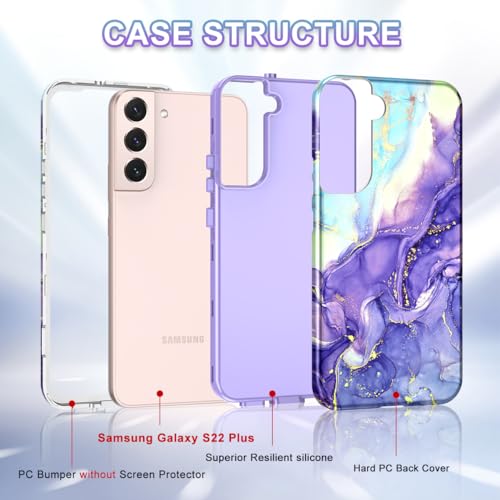 Btscase for Samsung Galaxy S22 Plus 5G Case, Marble Pattern 3 in 1 Heavy Duty Shockproof Full Body Rugged Hard PC+Soft Silicone Drop Protective Women Girl Covers for S22 Plus, Cobalt Violet by Btscase - Used condition - Image 4