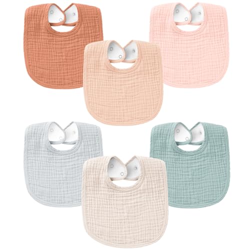 Image of Konssy Muslin Baby Bibs for Boys Girls 6 Pack, Cotton Baby Bib for Drooling and Teething, Absorbent & Adjustable Bandana Bibs