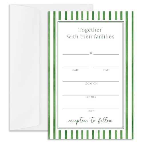 Invitaciones de boda a rayas verdes para baby shower y despedida de soltera