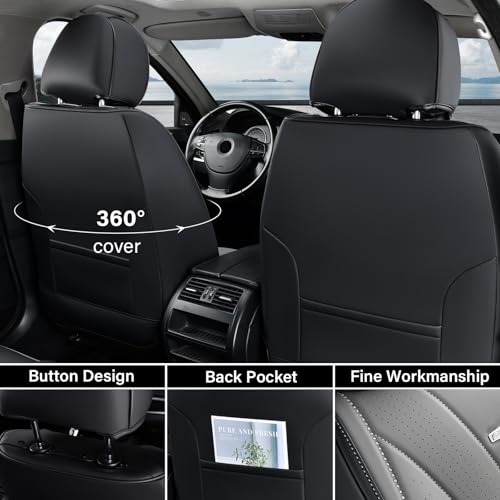 Image of Coverado Car Seat Covers, 5 Seat Front and Back Seat Covers, Waterproof Seat Cover Full Set, Leather Seat Cover for Cars, Car Seat Protector, Car Seat Cushion Universal Fit for Most Cars (Black&Gray)