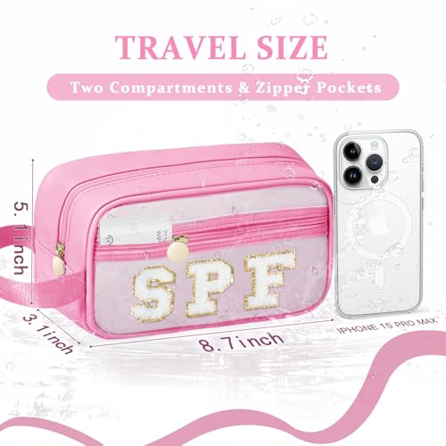 Image of COSHAYSOO Clear Sunscreen Bag Makeup Toiletries Pouch Beach Vacation Essentials Summer Travel Stuff Accessories Personalized Graduation Gifts for Women College Teen Girls Teacher Nurse Pink SPF