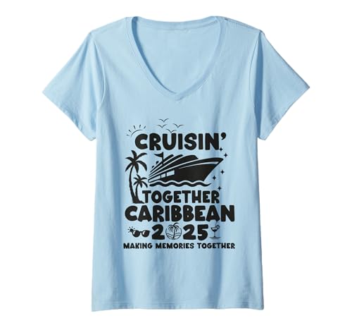 Mujer Cruisin' Together Caribbean 2025 Vacaciones familiares a juego Camiseta Cuello V