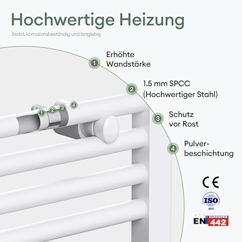 Mai & Mai Badheizkörper Handtuchheizkörper Badheizung Heizkörper bad 60x160cm Weiß Seitenanschluss & Mittelanschluss Handtuchtrockner Röhrenheizkörper