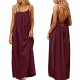 nnOuOnn Robe caraco dos nu pour femme d'été 2026 sans manches, longue robe d'été décontractée, robe d'été fluide à dos ouvert pour les vacances, la plage, la maison, couleur unie, rouge vin, XL