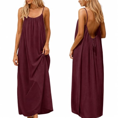nnOuOnn Robe d'été 2026 pour femme - Dos nu - Sans manches - Longue - Décontractée - Robe d'été fluide - Dos ouvert - Robe décontractée pour les...