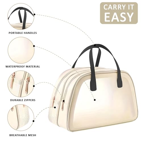 Image of Kuber Industries Pack of 2 Waterproof Skincare /Cosmetic Bag for Women | Space-Saving Makeup & Travel Toiletry Pouch | Aesthetic Vanity Kit & Wash Bag for Girls | YJ-20-BG | Transparent - Beige