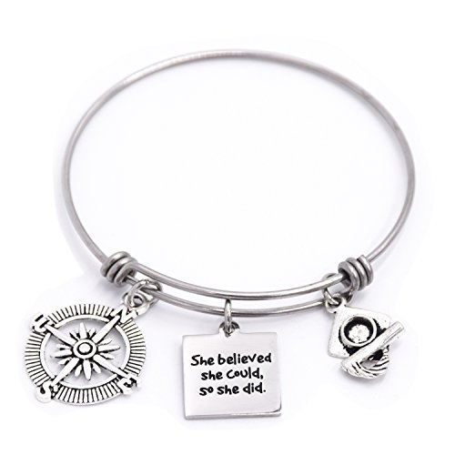 Armband mit Kompass-Motivationsschmuck und Aufschrift She Believed She Could So She Did, Geschenk für einen neuen Job