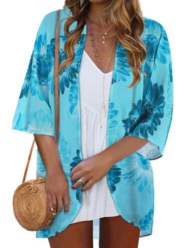 Image of Women Kimono Cardigans Casual Summer Tops Cover up Open Front Floral Print Resort Wear 2026