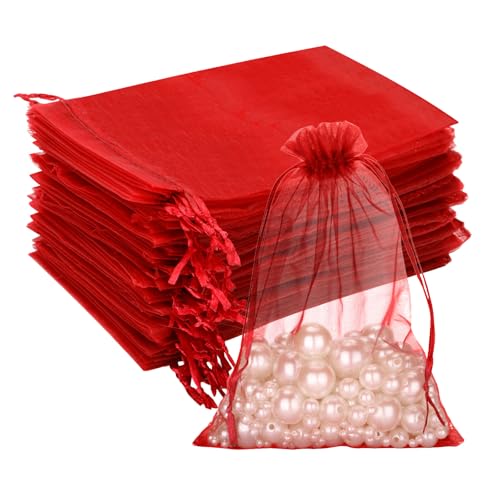 G2PLUS 100 Stück Organzasäckchen, Geschenk Organzabeutel, Hochzeit Organza-Beutelchen mit Kordelzug Sie als Hochzeit Bonbonsbeutel, Schmuckbeutel, Geschenkbeutel