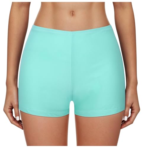 Bañador Short Mujer Talle Alto Apretado Playa Pantalón Corto Baño Control de Abdomen Piscina Bañador Pantalon Corto para Mujer Sólido Natacion Bikini Short Verano Deportivos (Azul, S)