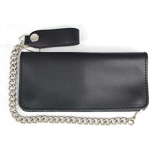 Image of Milwaukee Leather MLW7889 Men's 7.5 inch Black Premium Leather Soft Biker Wallet - Bi-Fold Anti-Theft Stainless Steel Chain