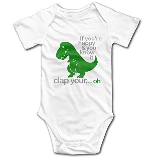 OASCUVER T Rex Dinosaurs If You're Happy & You Know It Cute Baby Bodysuit White