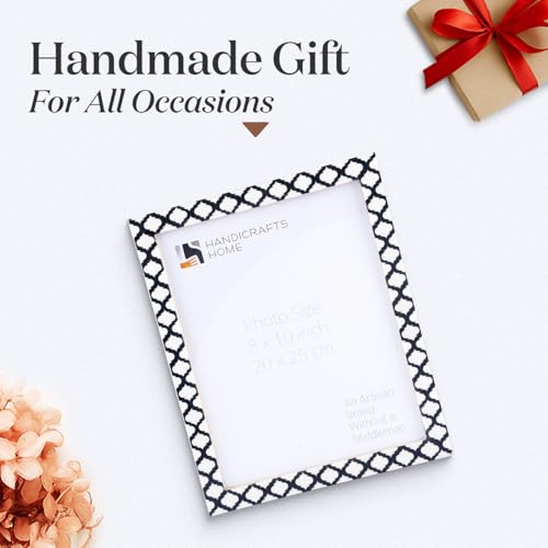 Image of Handicrafts Home Black & White Vintage Photo Frames for Wall or Tabletop Display, 8x10 Picture Frame Set of 2,Boho Farmhouse Gallery Wall Frame Set, Artisan Handmade Moroccan Frame for Home Decor