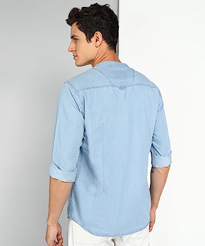 Image of Kuons Avenue Men's Denim Casual Short Kurta | Mandarin Collar | Full Sleeves | Tailored Fit- Stylish Ethnic Wear