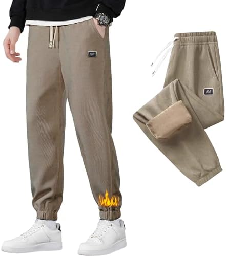 （23:00時点） [Ｋａｙｉｙａｓｕ] 裏起毛 パンツ メンズ コーデュロイ 防寒ズボン 九分丈 裏フリース 裏ボア 厚手 暖パン ジョガー リラックス サルエル ボトムス 暖かい 極暖 無地 通勤 通学 カジュアル おしゃれ 秋服 冬服 人気(L カーキ)