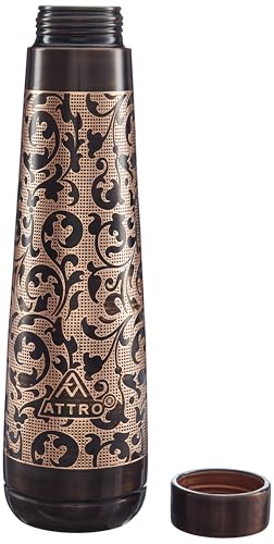 Image of ATTRO Arth Copper Bottle Design Boosts Immunity Leakproof & Lightweight |Anti-Bacterial, BPA Free with Secure Cap for School, Travel, Gym & Work 900ml Vintage Carving