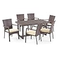 Christopher Knight Home Able Outdoor 7 Piece Wicker Dining Set, Multibrown with Crème Cushions
